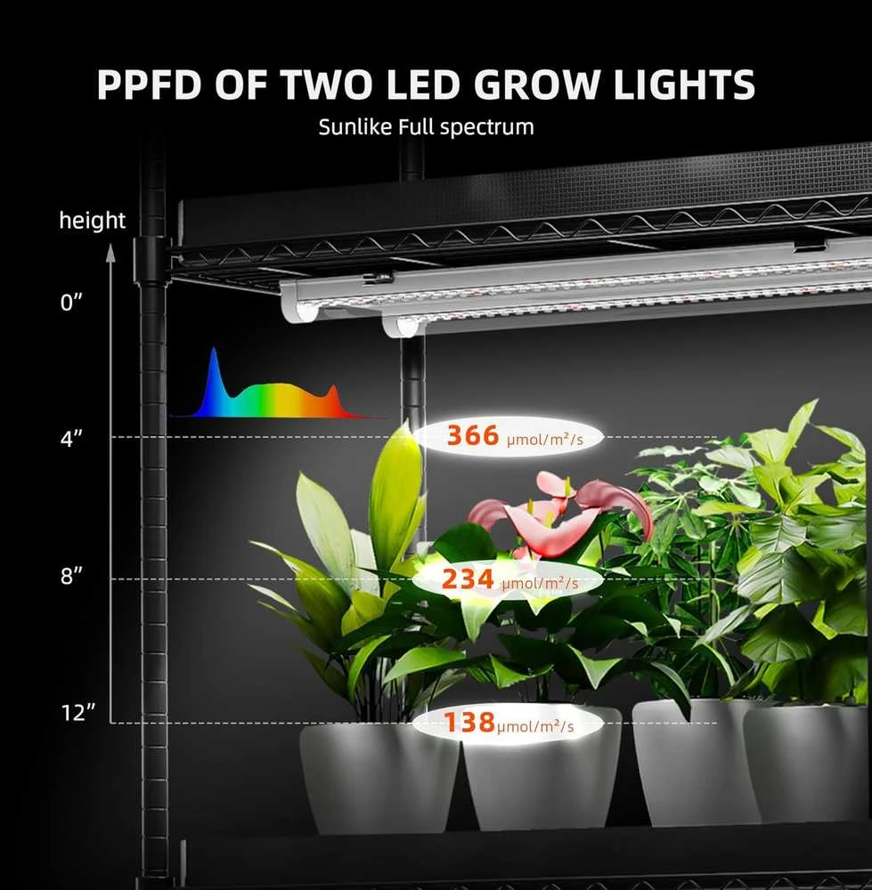 Spider Farmer reguliuojamas 6 lygių metalinis augalų stovas su 10 LED lempų, 220 W, naudoti patalpose
