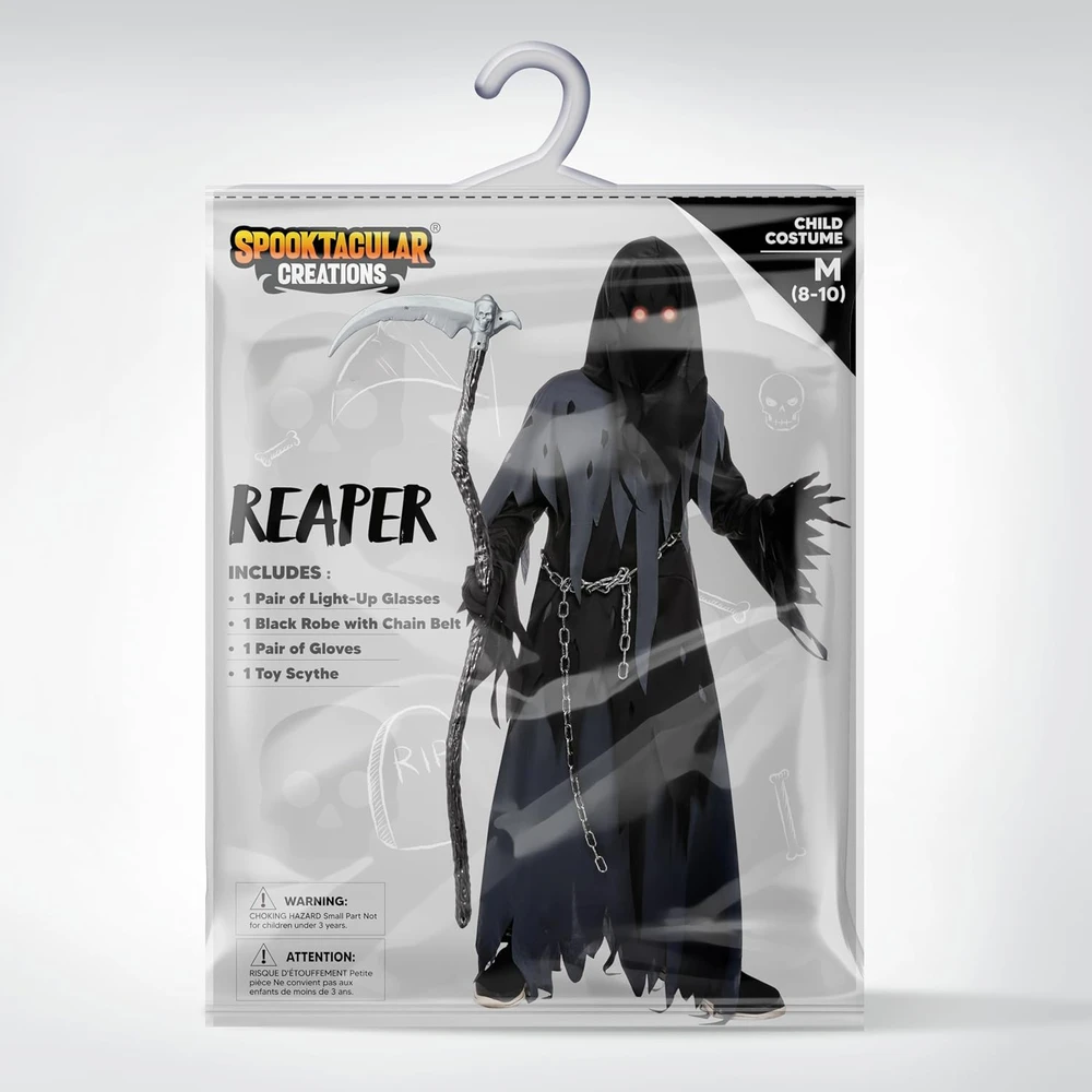 Spooktacular Creations berniukų mirties žynio kostiumas su gobtuvu, poliesteris, SPO-BW-20675-M