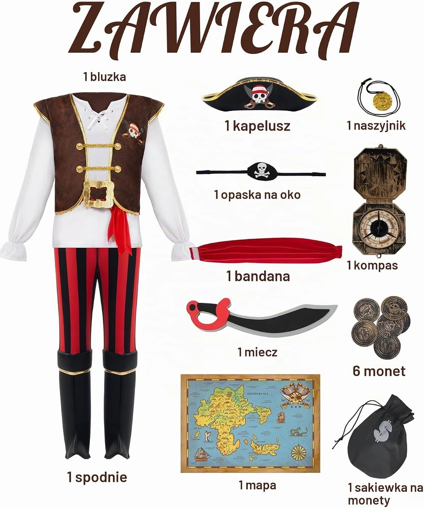 Spooktacular Creations berniukų pirato kostiumas su priedais, M 8–10 m., 22695-M