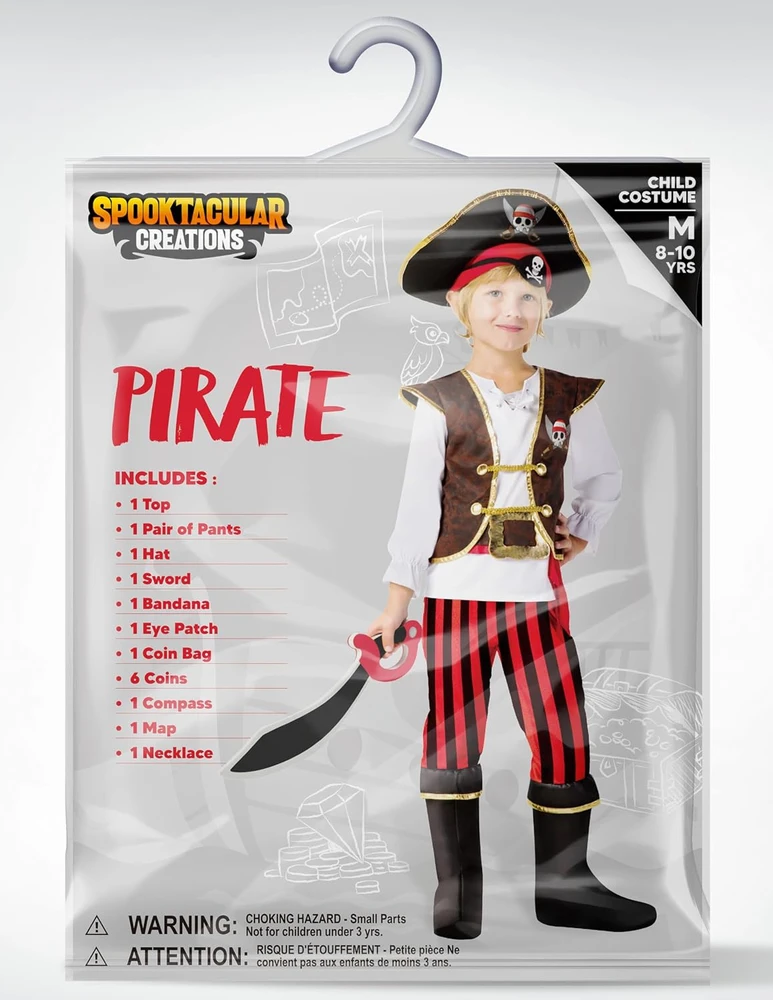 Spooktacular Creations berniukų pirato kostiumas su priedais, M 8–10 m., 22695-M