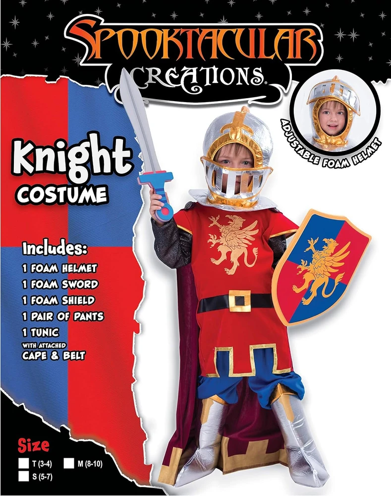 Spooktacular Creations berniukų riterio kostiumas su šalmu, kardu ir skydu, dydis S, PE-EI0L-SZA7