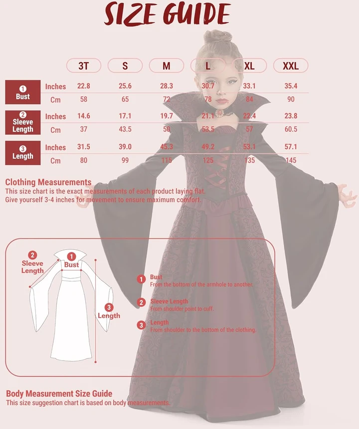 Spooktacular Creations karališkos vampyrės kostiumas mergaitei, raudonas, 3–4 m., 20322-3T