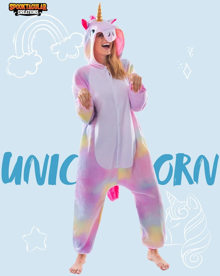 Spooktacular Creations suaugusiųjų vienaragio pliušinė pižama su gobtuvu XL IF-S81T-VHIT