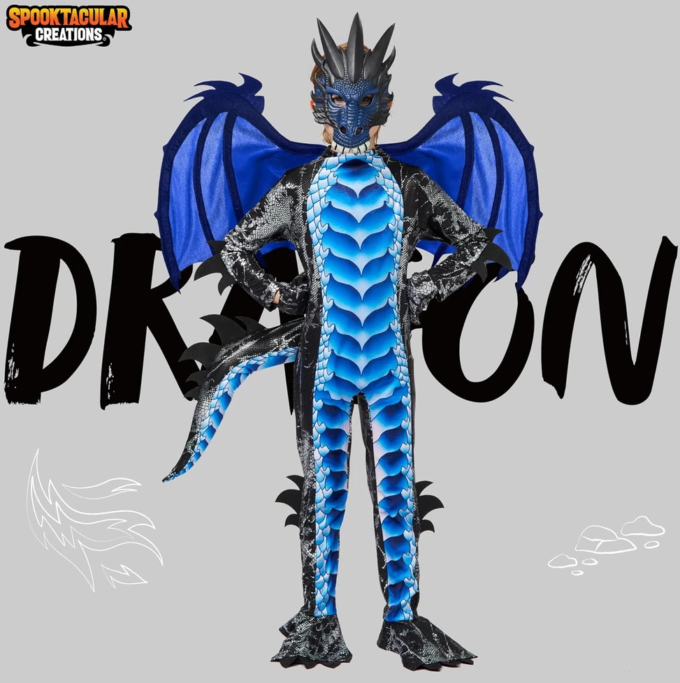 Spooktacular Creations vaikiškas drakono kostiumas su sparnais, kauke ir uodega 20521