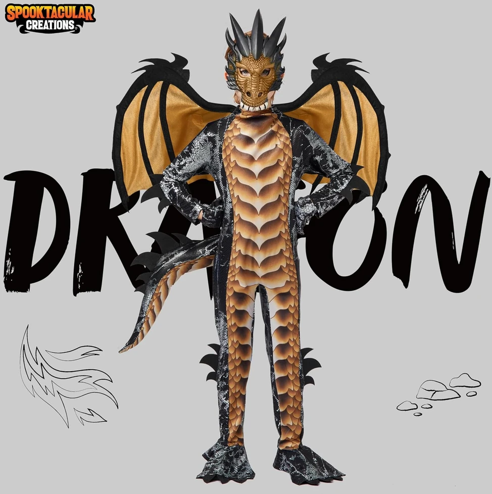 Spooktacular Creations vaikiškas drakono kostiumas su sparnais ir kauke 10–12 metų 840165855783