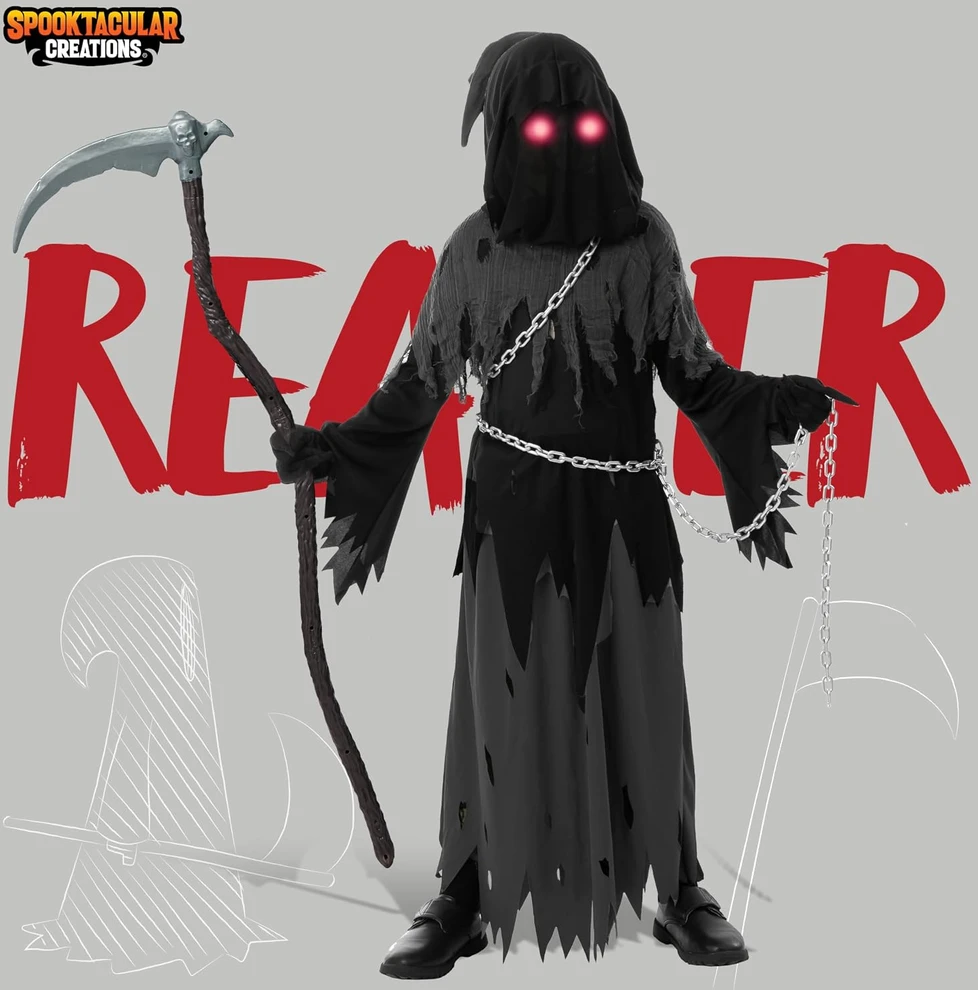 Spooktacular Creations vaikiškas Grim Reaper kostiumas su šviečiančiais akiniais 20255-L