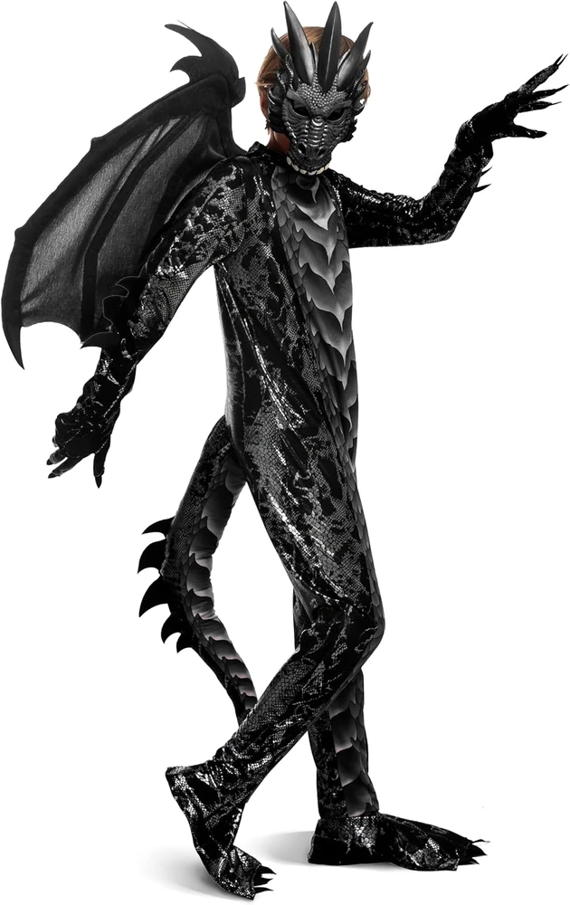 Spooktacular Creations vaikiškas juodo drakono kostiumas su sparnais ir kauke 60816