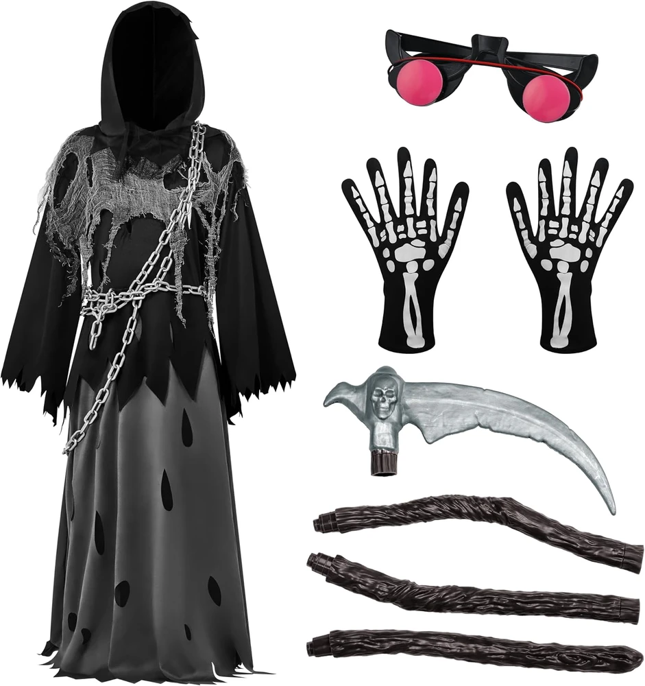 Spooktacular Creations vaikiškas Mirties pjovėjo kostiumas su šviečiančiais akiniais 2U-99GO-0OWJ