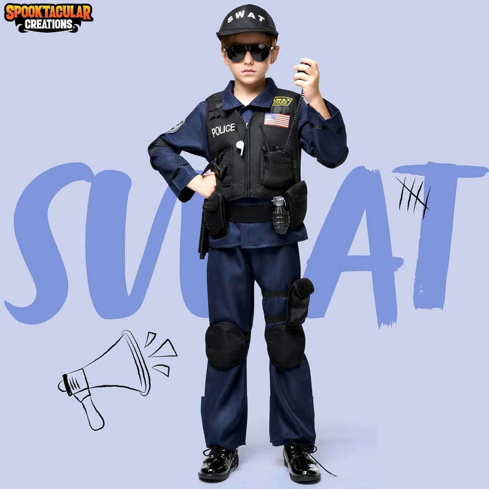 Spooktacular Creations vaikiškas SWAT policininko kostiumas, mėlynas, 8–10 metų, 20434-M