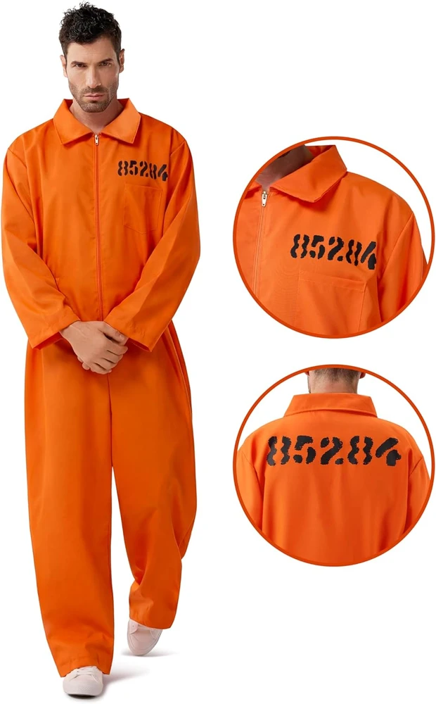 Spooktacular Creations vyriškas kalinio kostiumas oranžinis kombinezonas, L, 21176