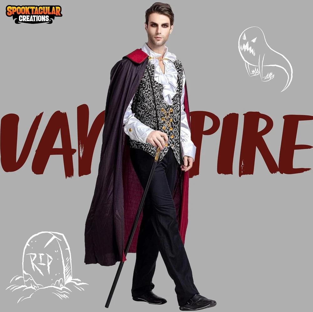 Spooktacular Creations vyriškas viduramžių vampyro kostiumas sidabrinis M 20172