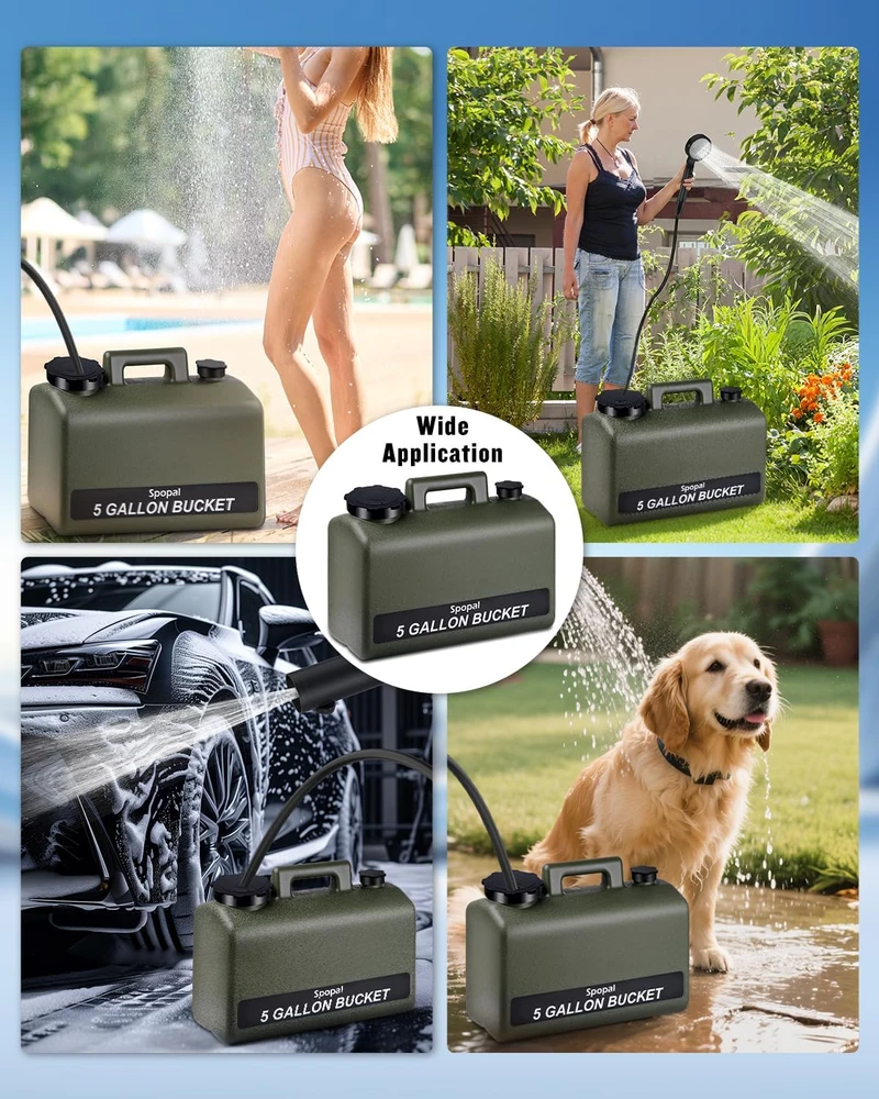 Spopal nešiojamas dušo komplektas, 10000 mAh akumuliatorius, 19 l talpos bakas, 2 m žarna, IPX8