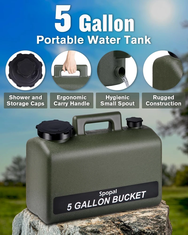 Spopal nešiojamas dušo komplektas, 10000 mAh akumuliatorius, 19 l talpos bakas, 2 m žarna, IPX8