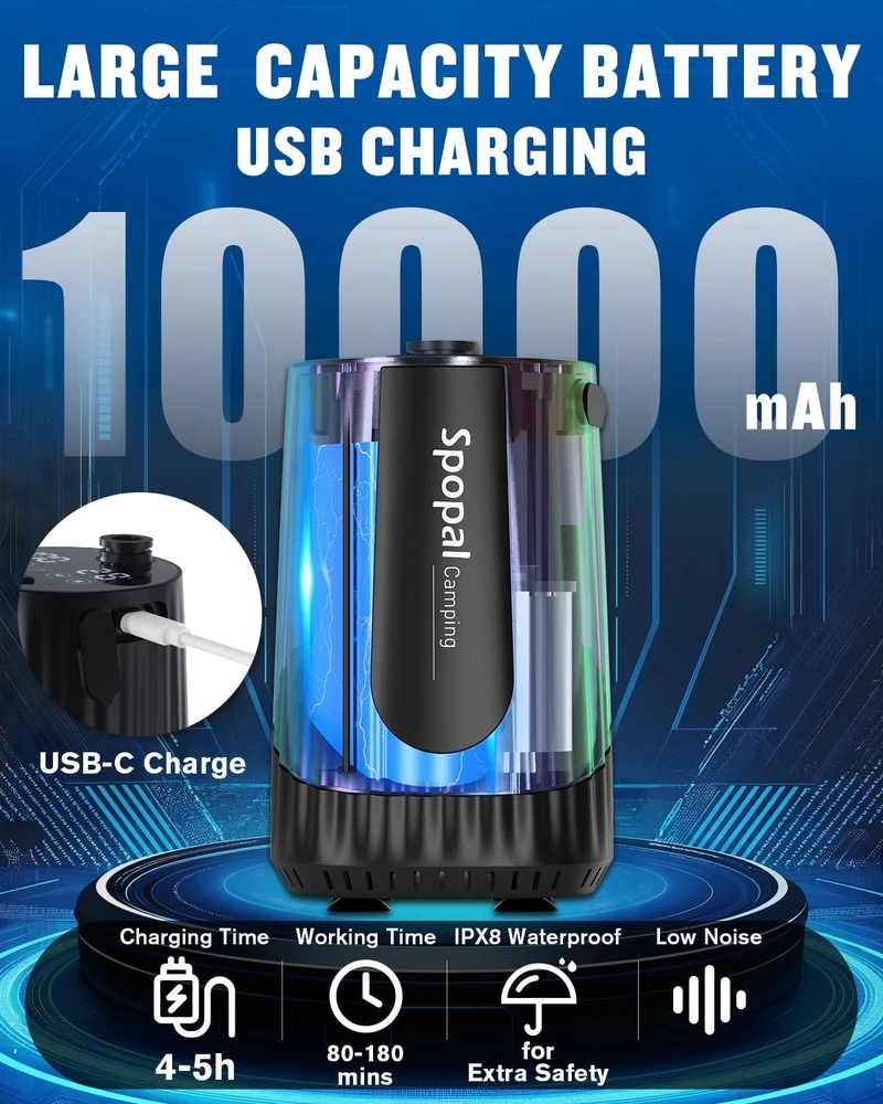 Spopal nešiojamas dušo komplektas, 10000 mAh akumuliatorius, 19 l talpos bakas, 2 m žarna, IPX8