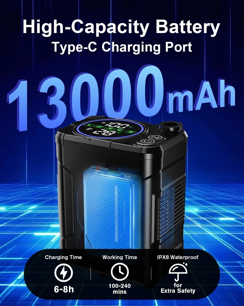 Spopal nešiojamas dušo komplektas, 13000 mAh akumuliatorius, IPX8, skaitmeninis ekranas, SPBDEBCS5-US