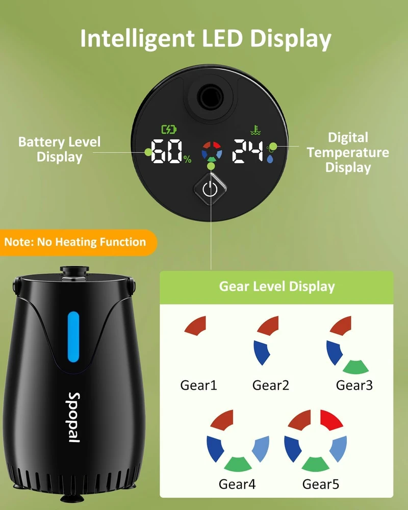 Spopal nešiojamas dušo prietaisas su LED apšvietimu, 10000 mAh, IPX8, temperatūros rodymu