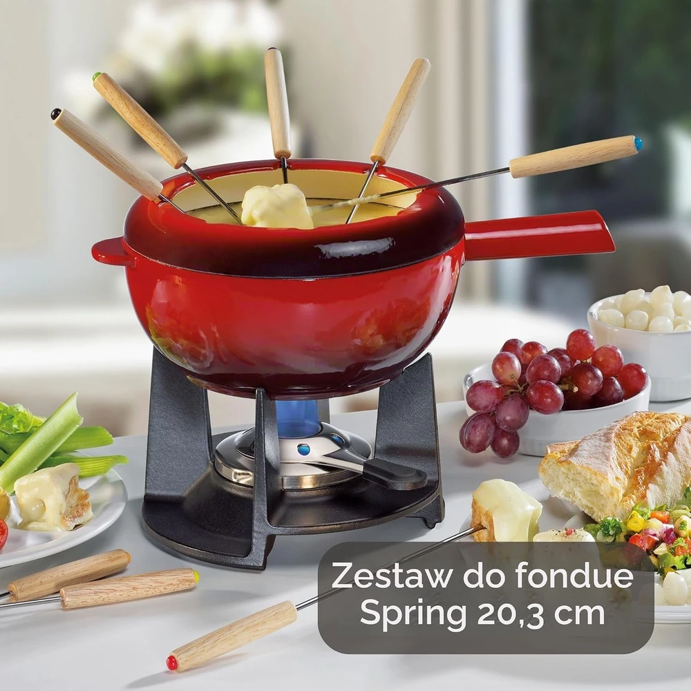 Spring ketaus fondiu rinkinys su 8 šakutėmis, 20 cm, raudonas, KP2892566020