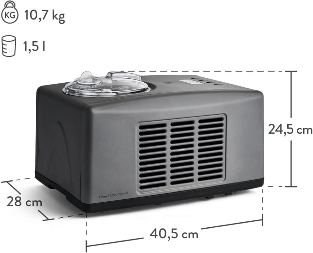 Springlane Kitchen ledų gaminimo aparatas su kompresoriumi, 1,5 l talpa, nerūdijančio plieno, 150 W, Emma