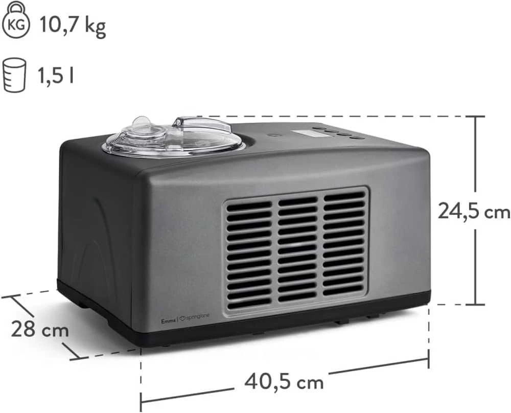 Springlane Kitchen ledų gaminimo aparatas su kompresoriumi, 1,5 l talpa, nerūdijančio plieno, 150 W, Emma