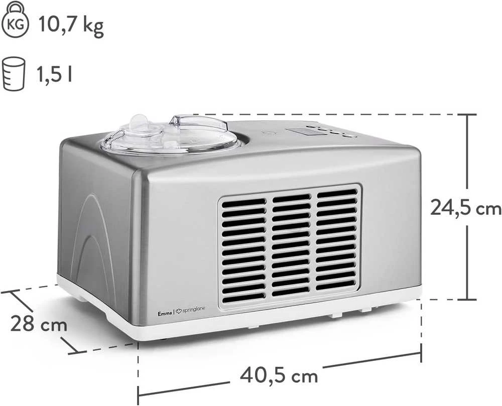 Springlane Kitchen Springlane ledų gaminimo aparatas su kompresoriumi, 1,5 l talpa, nerūdijantis plienas, EMMA