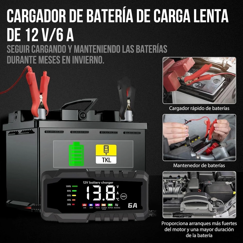 SQUADO išmanus akumuliatorių įkroviklis automobiliams ir motociklams 6/12 V 2 A LCD 1