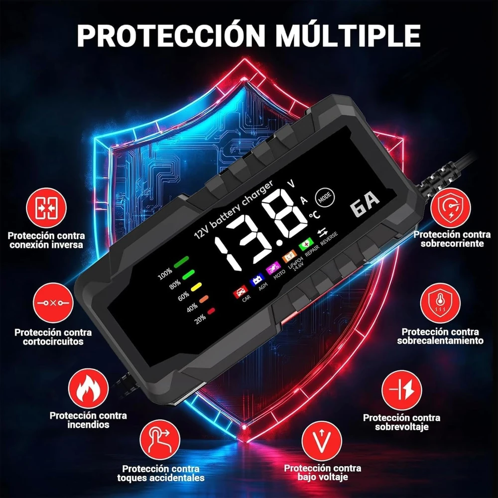 SQUADO išmanus akumuliatorių įkroviklis automobiliams ir motociklams 6/12 V 2 A LCD 1