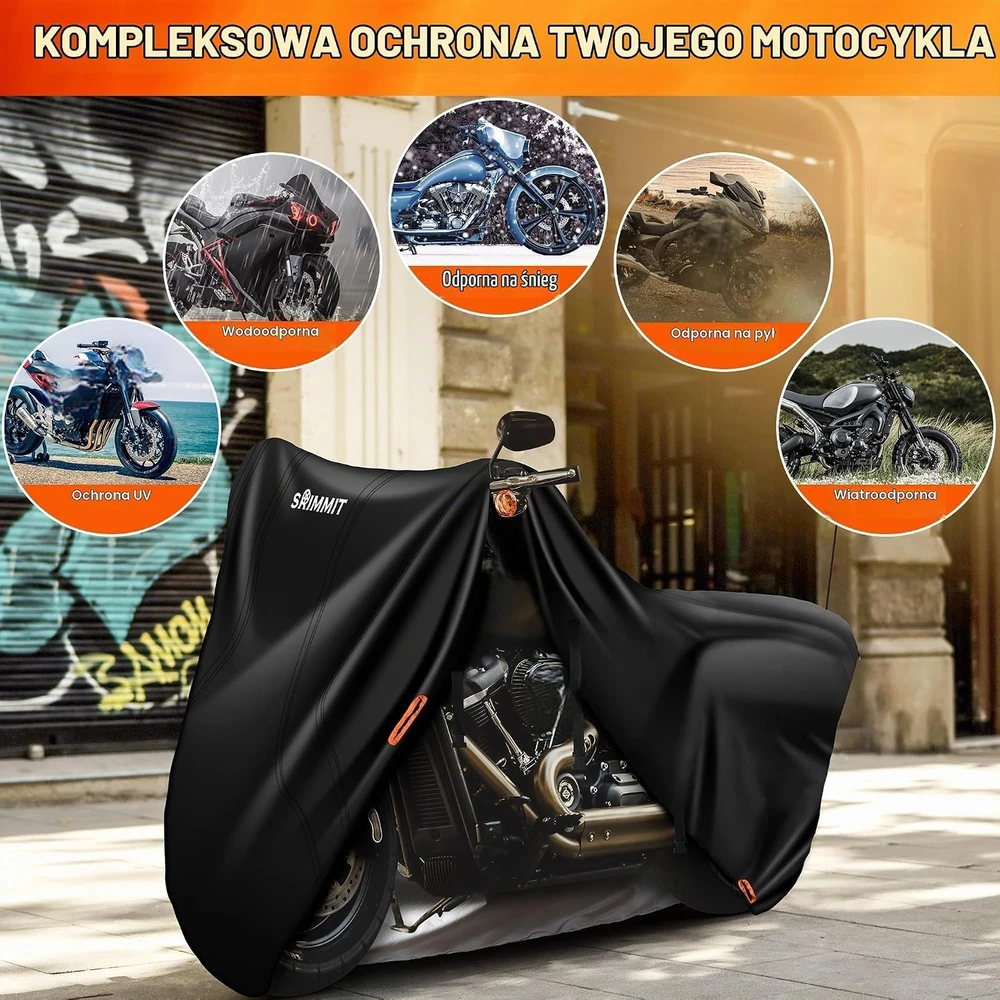 SRIMMIT motociklo uždangalas 420D, atsparus vandeniui ir UV, 2,44 x 1,1 x 1,4 m, HLCZ-2XL