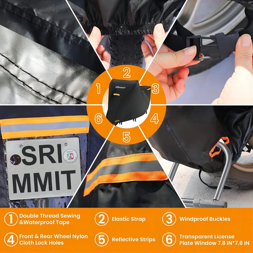SRIMMIT motociklo uždangalas 420D Oksfordo audinio, atsparus vandeniui, XXL 244 x 104 x 124 cm MC420D