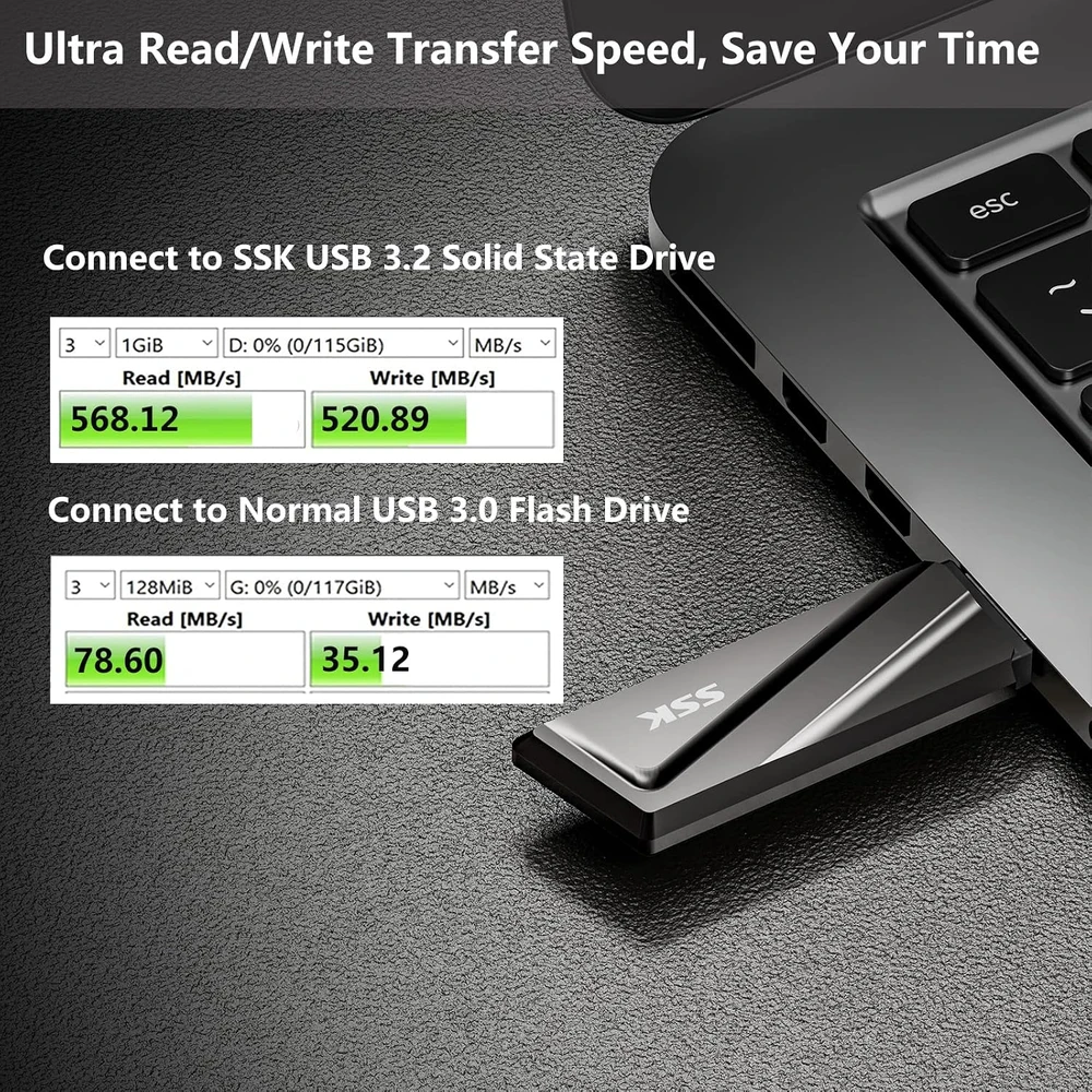 Kietasis diskas SSK išorinis SSD diskas 128 GB USB 3.2 Gen 2 iki 550 MB/s SD300