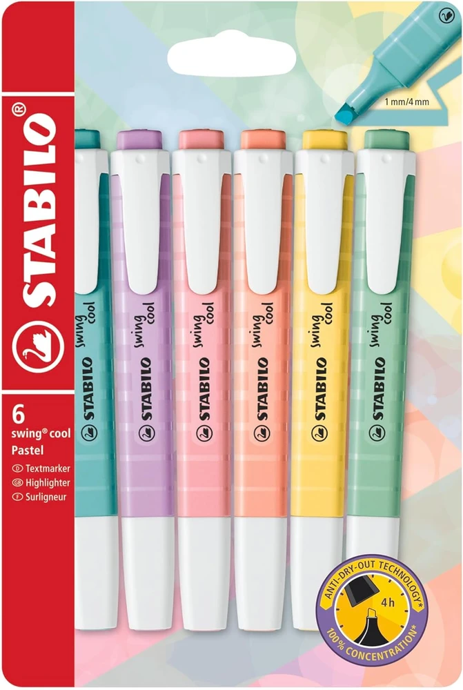 STABILO paryškintuvų rinkinys Swing Cool Pastel, 6 vnt., 1–4 mm, 275/6-08