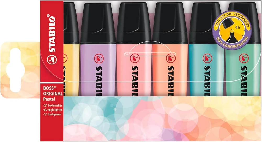 STABILO tekstinių žymeklių rinkinys BOSS ORIGINAL, pastelinės spalvos, 6 vnt., 70/6-2