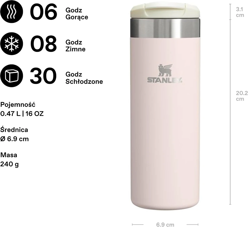 Termopuodelis Stanley Aerolight Transit, 0,47 l, Rožino kvarco spalvos