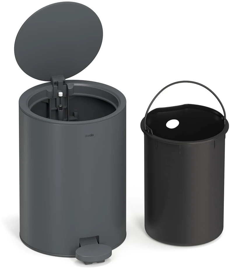 Stardis nerūdijančio plieno šiukšliadėžė su pedalu, matinis, 3 l, Soft-Close, pilka