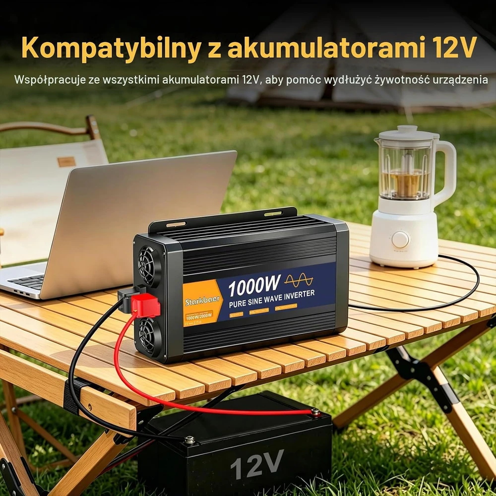 Starkbaer grynos sinusinės bangos įtampos keitiklis 12 V į 230 V 1000 W EU1000W12V