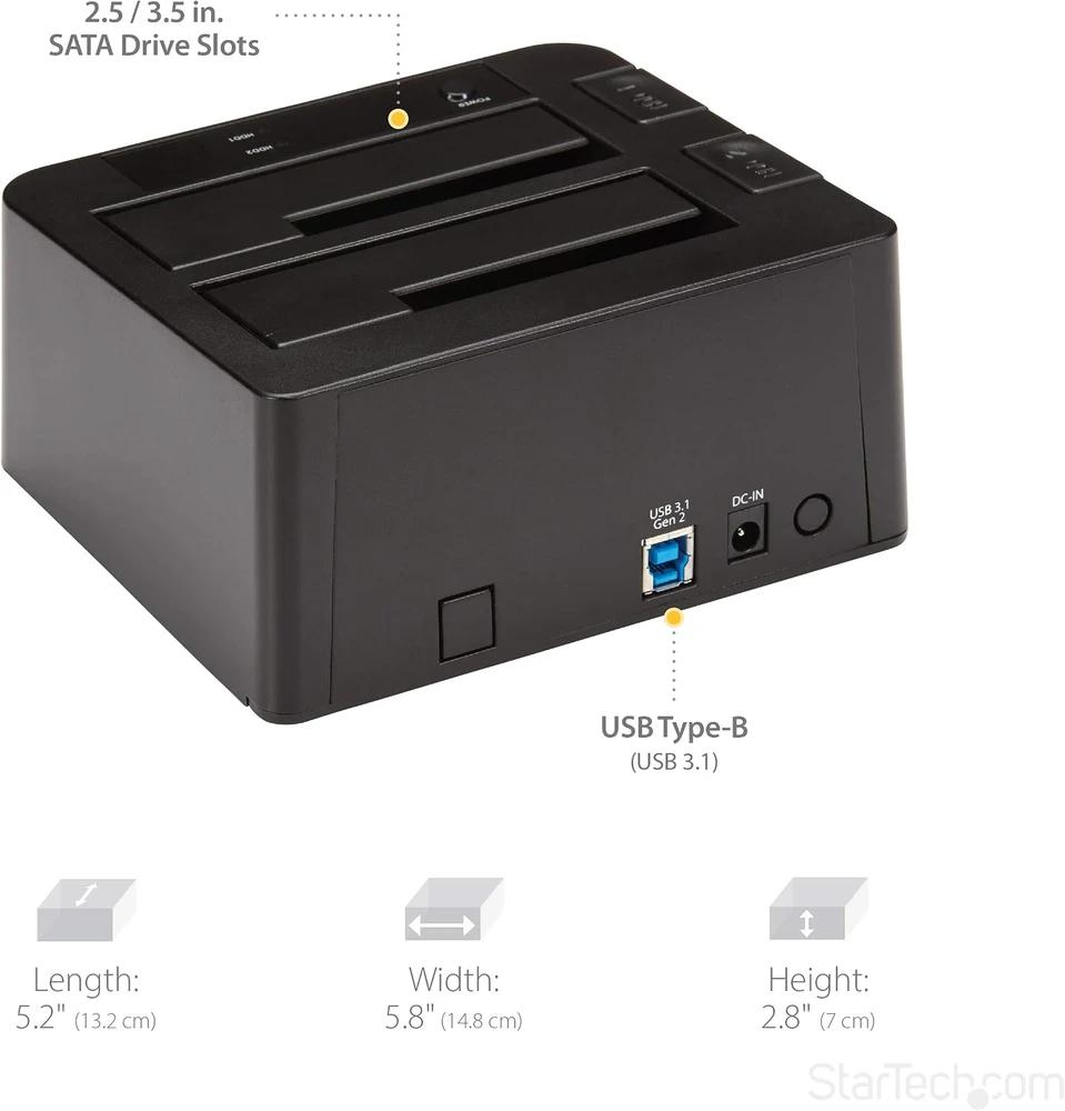 Kietasis diskas StarTech dviejų lizdų SATA HDD ir SSD dokavimo stotelė USB 3.2 Gen 2 10 Gb/s SDOCK2U313