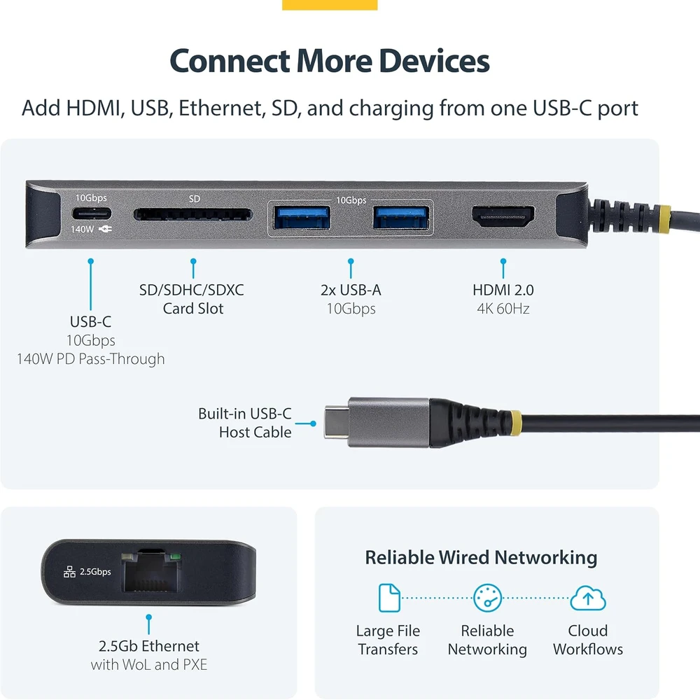 StarTech USB-C 6 jungčių šakotuvas su 4K HDMI, 140 W PD ir 2.5 GbE 177B-USBC-MULTIPORT