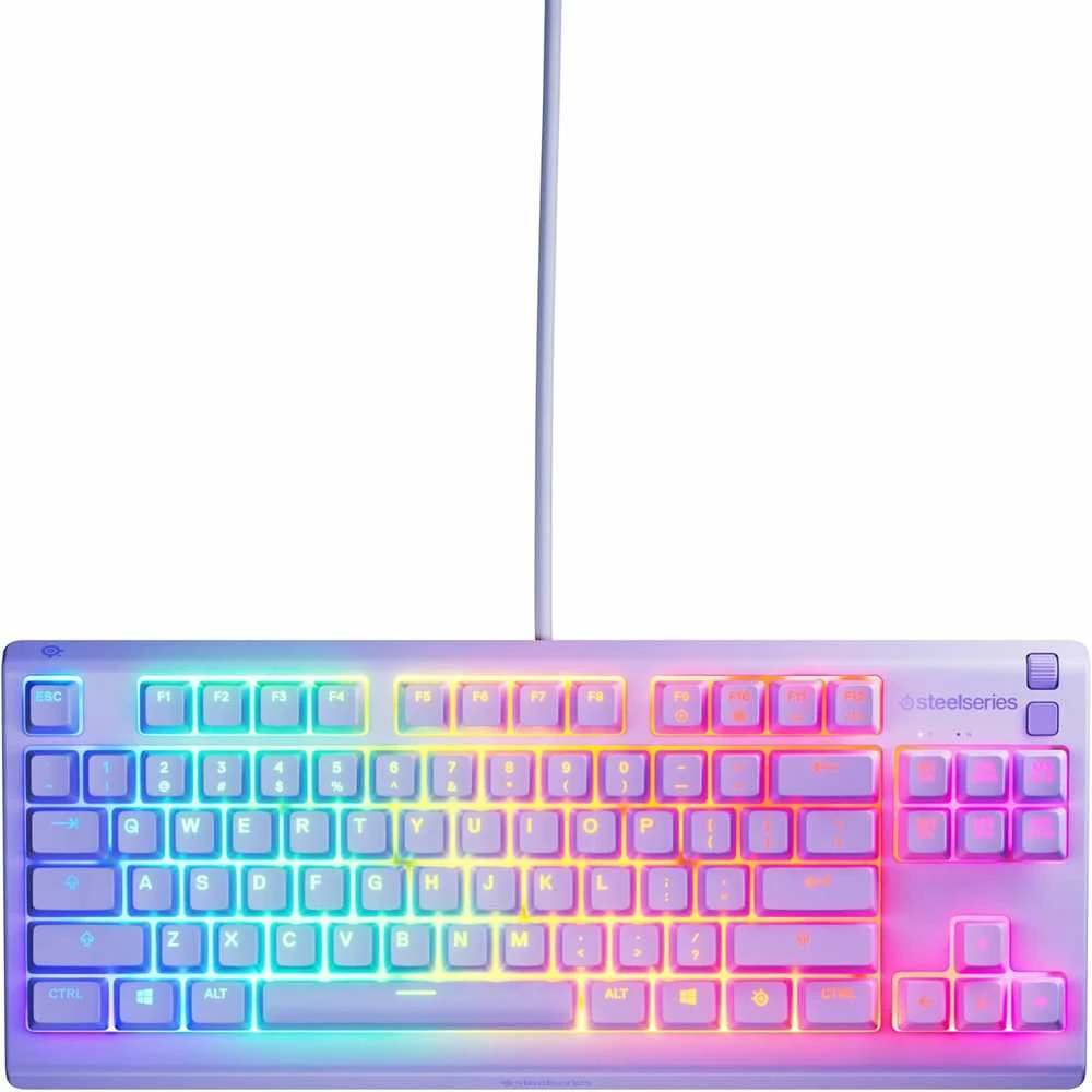 SteelSeries Apex 3 TKL žaidimų klaviatūra, lavandos spalvos, RGB, USB-C, UK išdėstymas