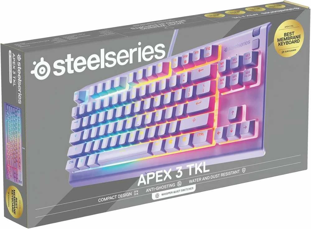 SteelSeries Apex 3 TKL žaidimų klaviatūra, lavandos spalvos, RGB, USB-C, UK išdėstymas