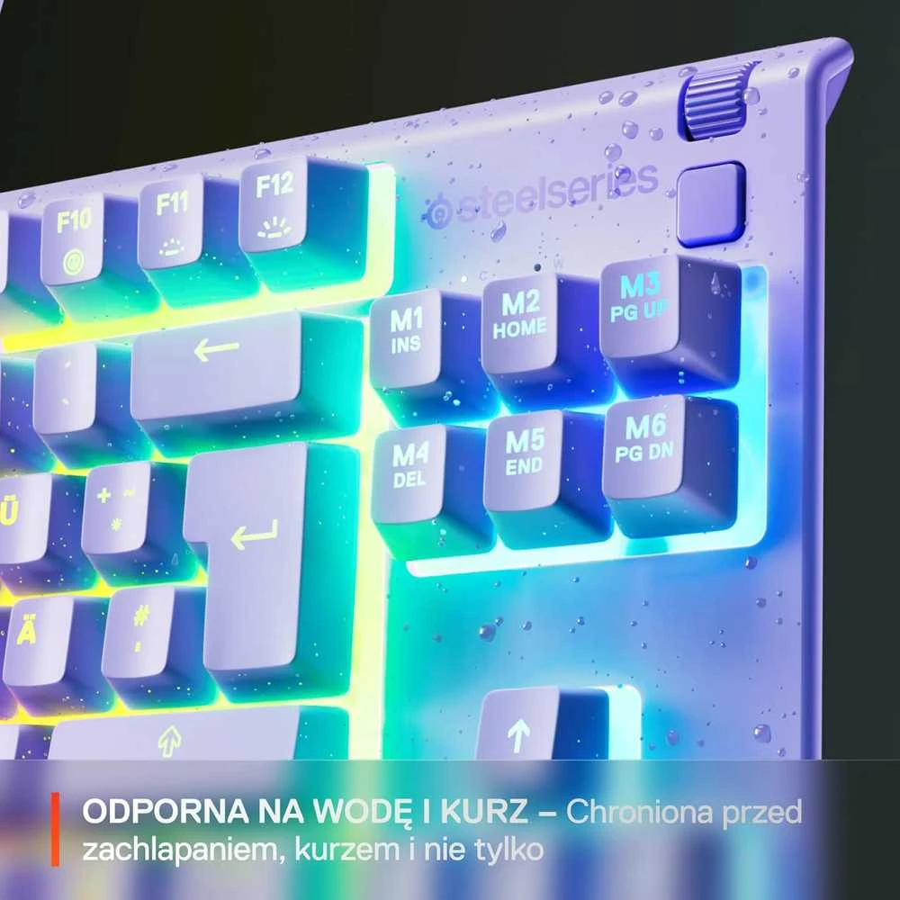 SteelSeries Apex 3 TKL žaidimų klaviatūra, lavandos spalvos, RGB, USB-C, UK išdėstymas