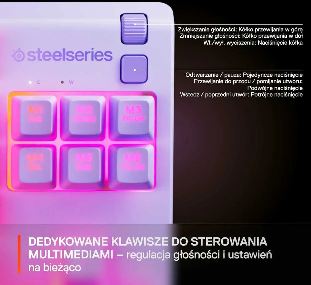 SteelSeries Apex 3 TKL žaidimų klaviatūra, lavandos spalvos, RGB, USB-C, UK išdėstymas