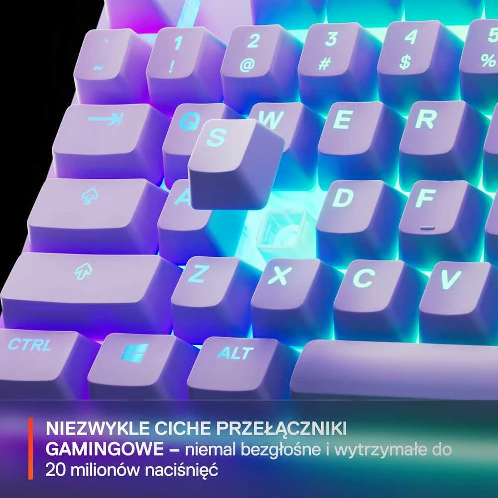 SteelSeries Apex 3 TKL žaidimų klaviatūra, lavandos spalvos, RGB, USB-C, UK išdėstymas