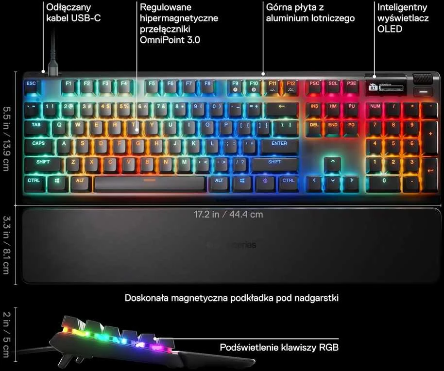 SteelSeries | Klaviatūra žaidimams | Apex Pro Gen 3 | su laidu | US išdėstymas | Juodas | USB-C | OmniPoint 3.0 Adjustable HyperMagnetic Switches