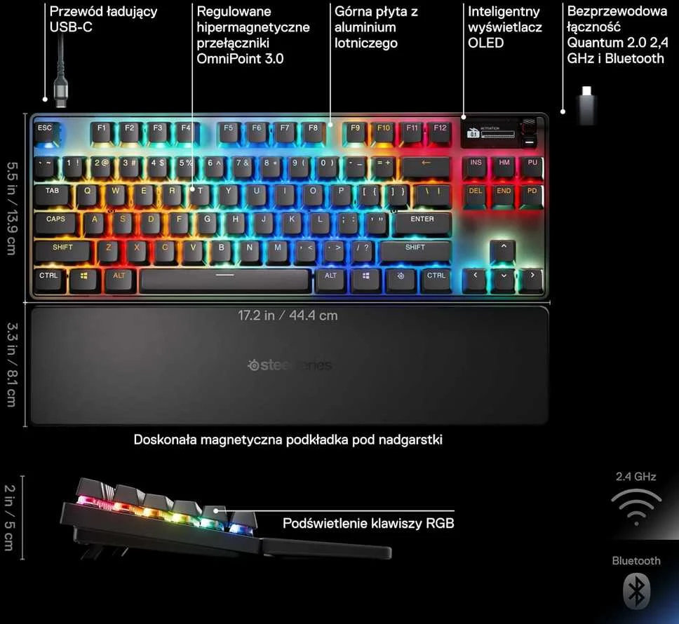 SteelSeries | Klaviatūra žaidimams | Apex Pro TKL Gen 3 | US išdėstymas | Bluetooth | Juodas | 2.4 GHz / Bluetooth/ su laidu | OmniPoint 3.0 Adjustable HyperMagnetic Switches | Belaidė jungtis