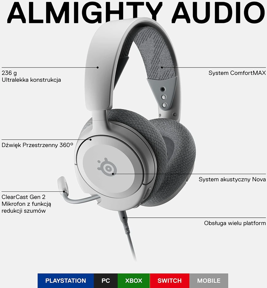 SteelSeries žaidimų ausinės Arctis Nova 1P, laidinės, 3,5 mm, baltos, 61612