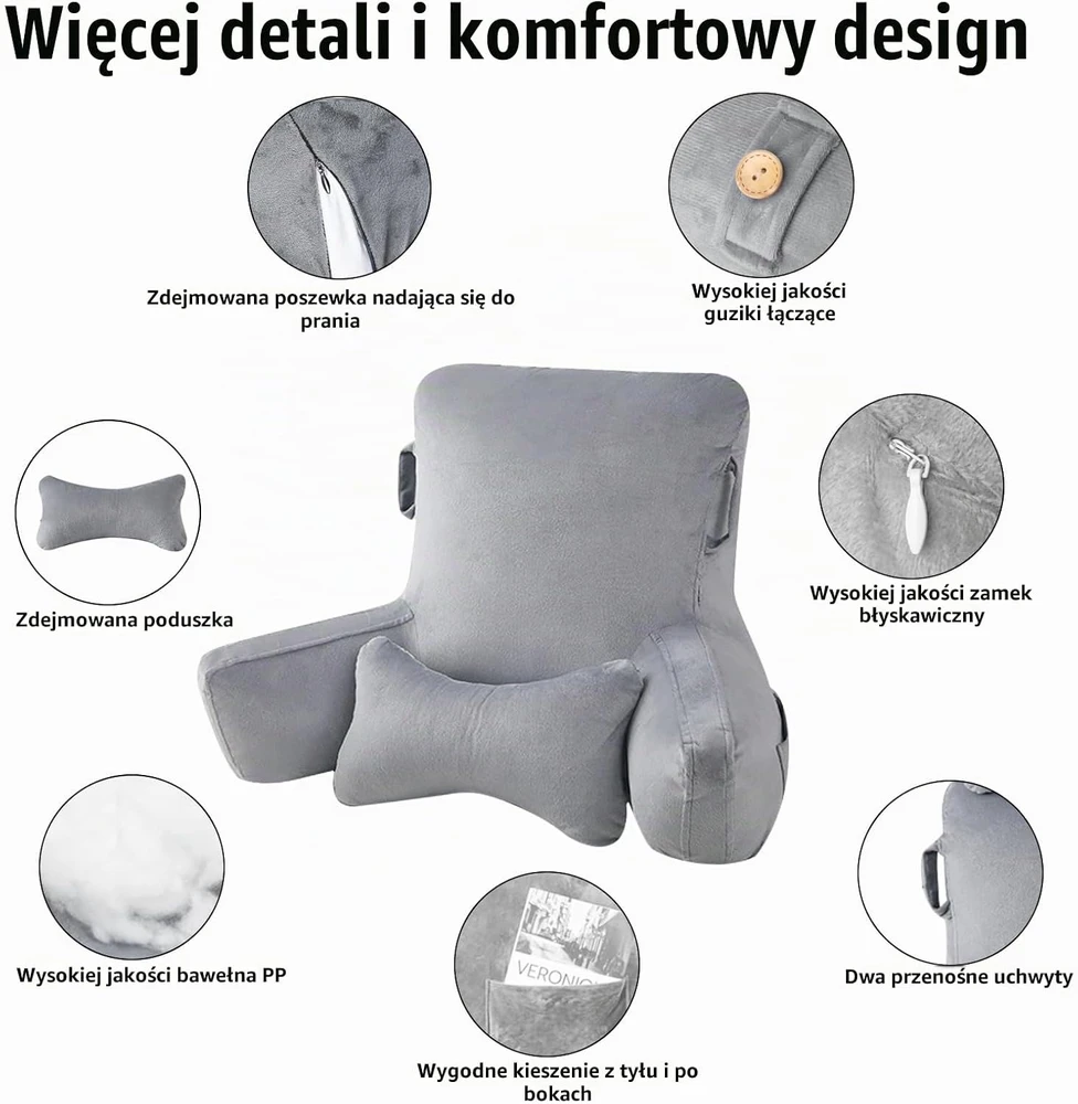 Suewidfay skaitymo pagalvė su atrama nugarai ir rankoms, 90 x 60 x 80 cm, rp002
