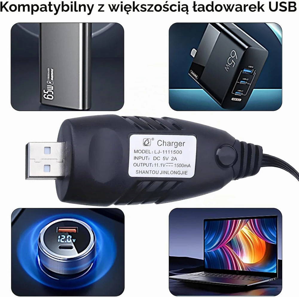 Sulčiaspaudė Tosiicop USB LiPo akumuliatorių įkrovimo laidas 11,1 V 1,5 A XH-4P, 2 vnt.