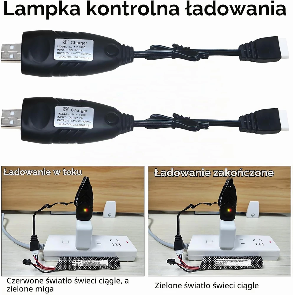 Sulčiaspaudė Tosiicop USB LiPo akumuliatorių įkrovimo laidas 11,1 V 1,5 A XH-4P, 2 vnt.