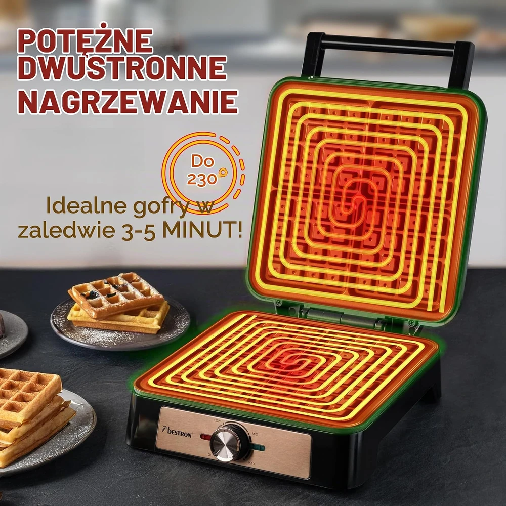 Sumuštinių keptuvas Bestron belgiškų vaflių keptuvė 1600 W, 4 vafliams, reguliuojamas termostatas ASW1600CO