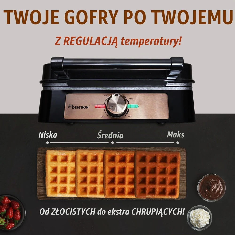 Sumuštinių keptuvas Bestron belgiškų vaflių keptuvė 1600 W, 4 vafliams, reguliuojamas termostatas ASW1600CO