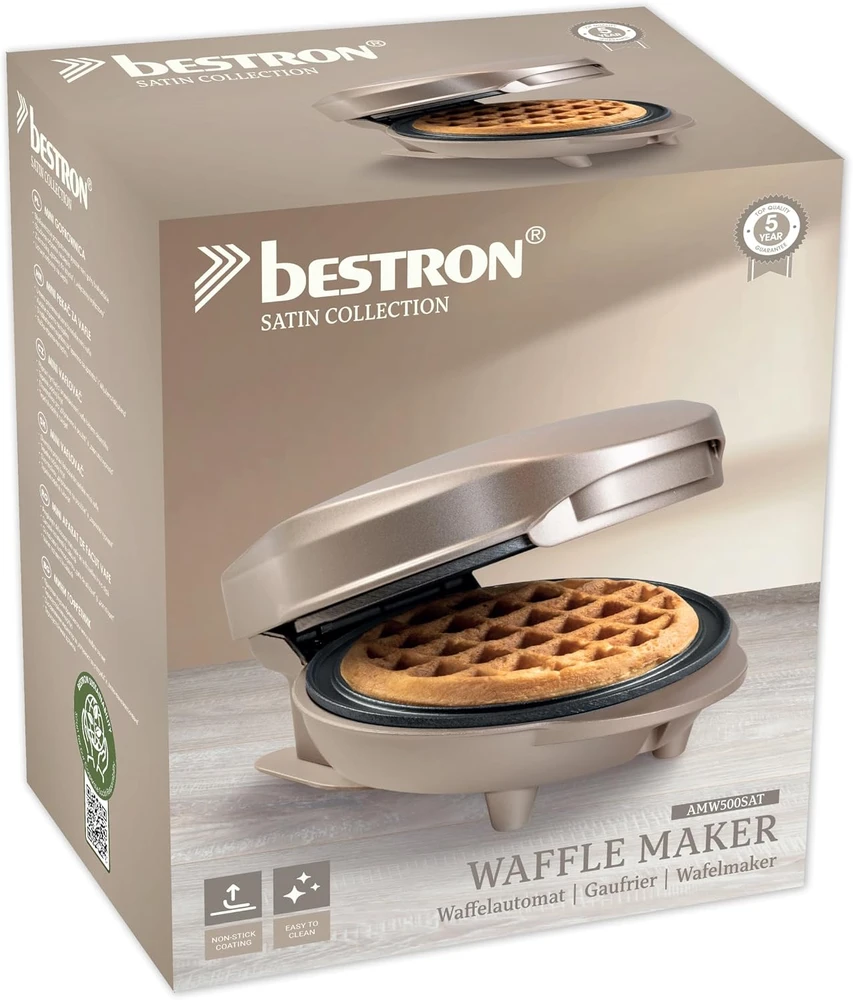 Sumuštinių keptuvas Bestron mini vaflinė 550 W, 10 cm, neprideganti danga, šviesiai smėlinė, AMW500SAT